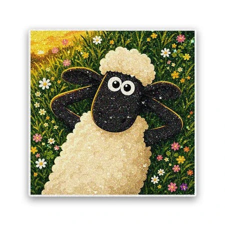 Flower Field Sheep Glitter Sticker
