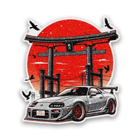White Sports Car Torii Gate Sticker